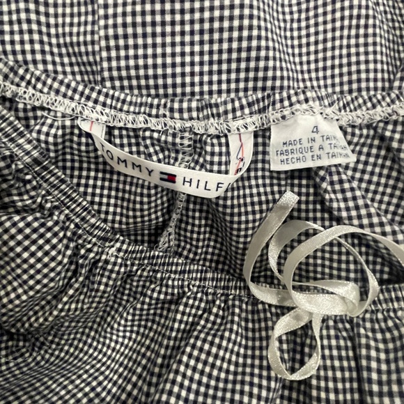 Pristine Tommy Hilfiger black white gingham stretch puff sleeve dress bow 4 6 S - Picture 6 of 6